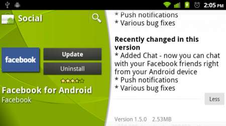 Facebook per Android apps