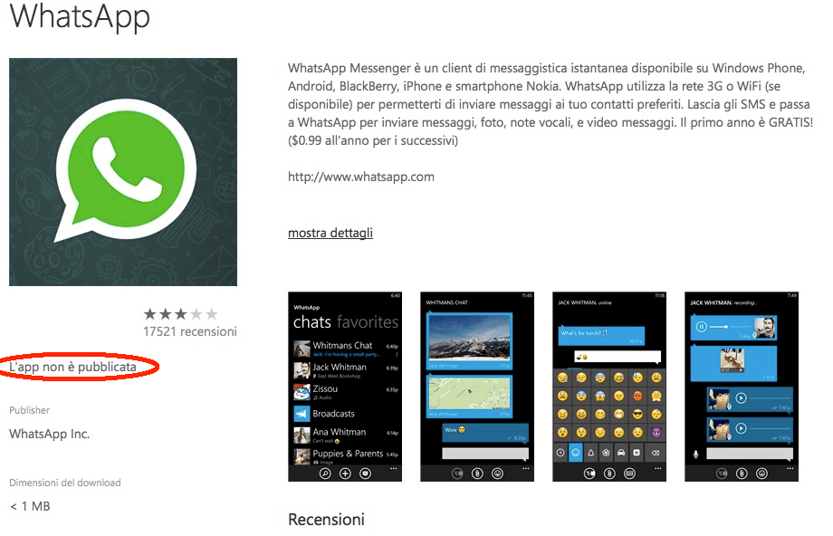 Whatsapp per Windows Phone non attiva