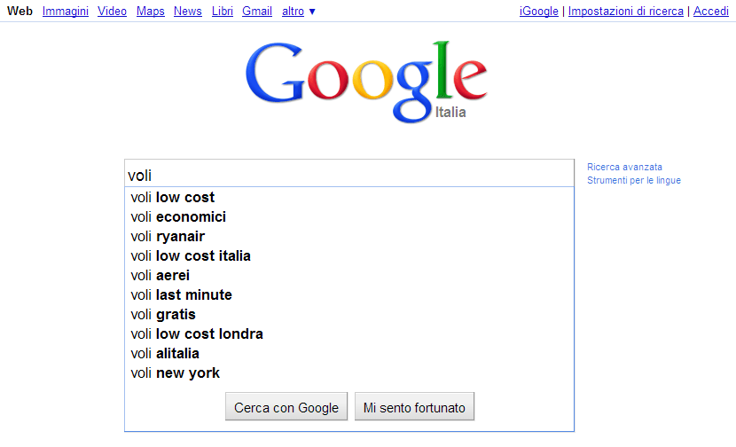 suggerimenti ricerca google