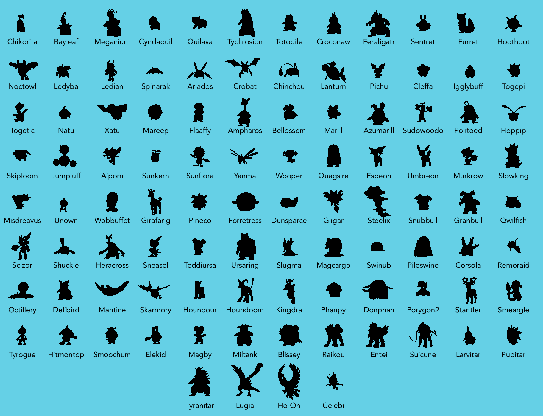 Pokemon Go silhouettes seconda generazione
